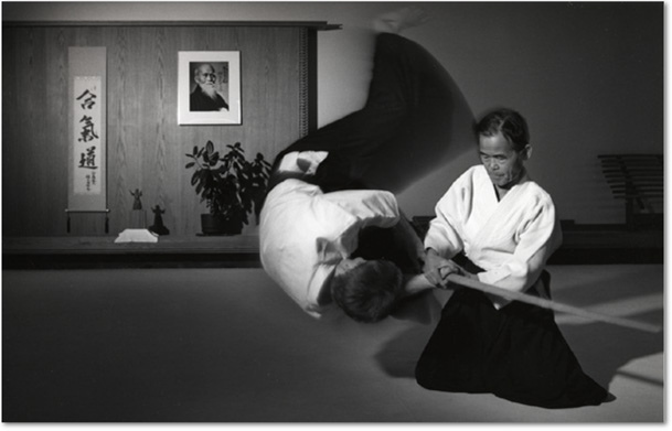 Akira Tohei Sensei demonstrating an aikido technique at the Midwest Aikido Center